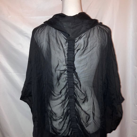 L.A.M.B. Black Sheer Drawstring Hem Hoodie Blouse - Picture 3 of 6